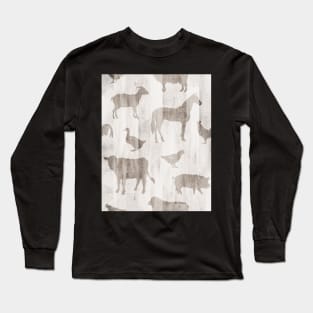 Farm Animals - Light Barn Wood Long Sleeve T-Shirt